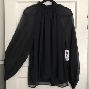 NWT Joie black long sleeve smocked top with sheer sleeves - xxl US $278 retail